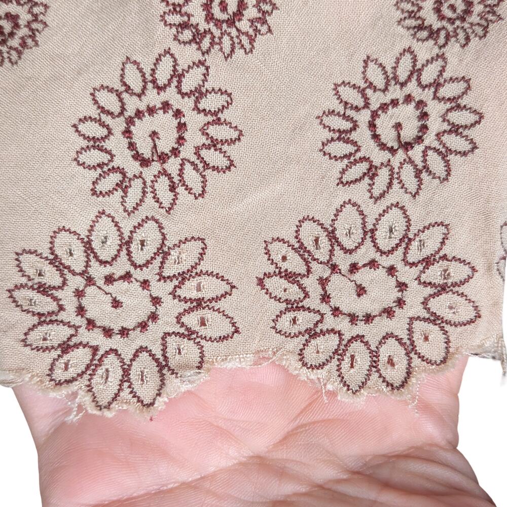 Vintage Y2K Lucca Beige Rayon Floral Eyelet Milkmaid Babydoll Mini Dress Medium - Picture 6 of 11